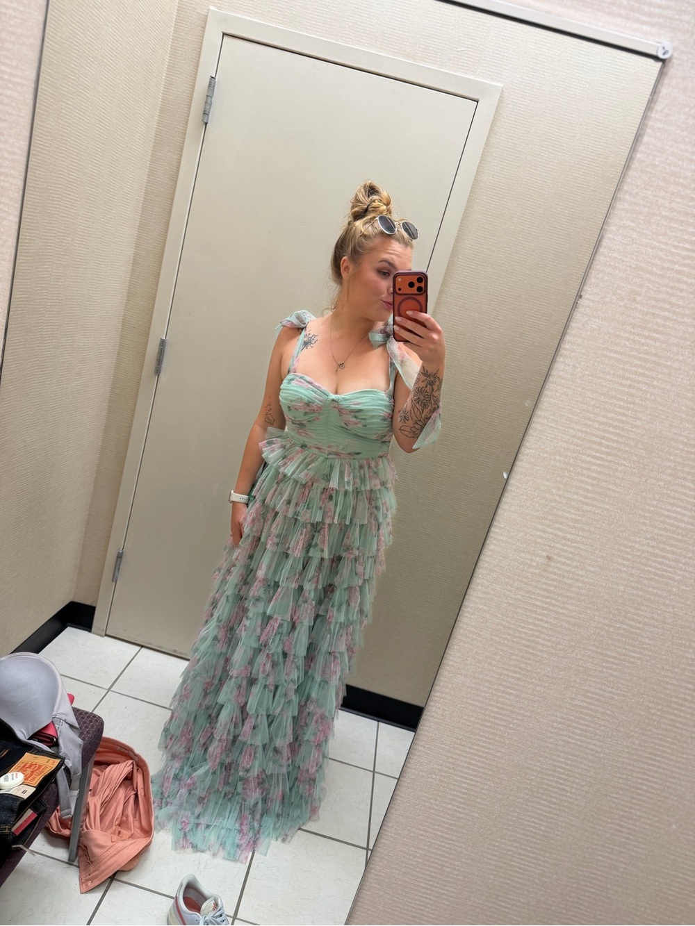 jcpenney Mint and Pink Floral Tiered Tulle Maxi Dress